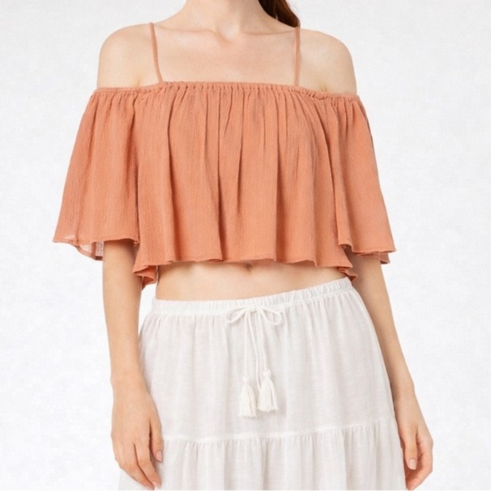 Seafolly Off Shoulder Ruffle Cover Up Top Women’s Size‎ Medium Cotton Resort